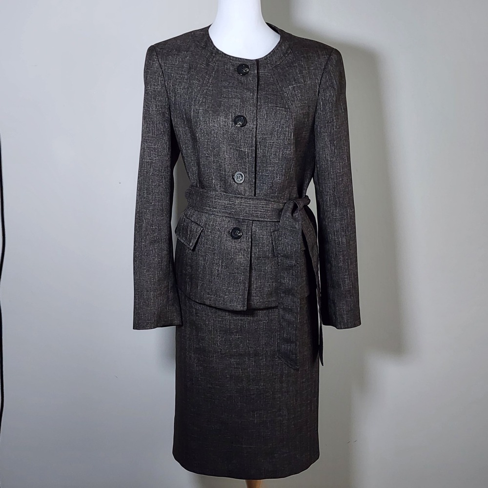 Evan Picone Skirt Suit Womens 10 Brown Belted Career Professional Office Formal